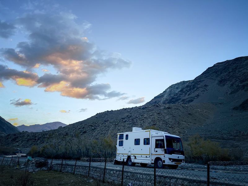 Scenic mountain route for caravan road trips