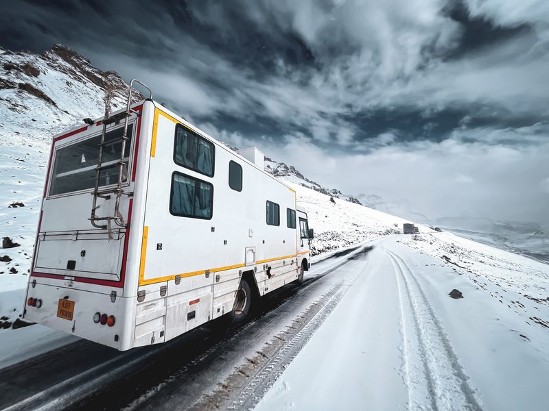 Caravan in snow