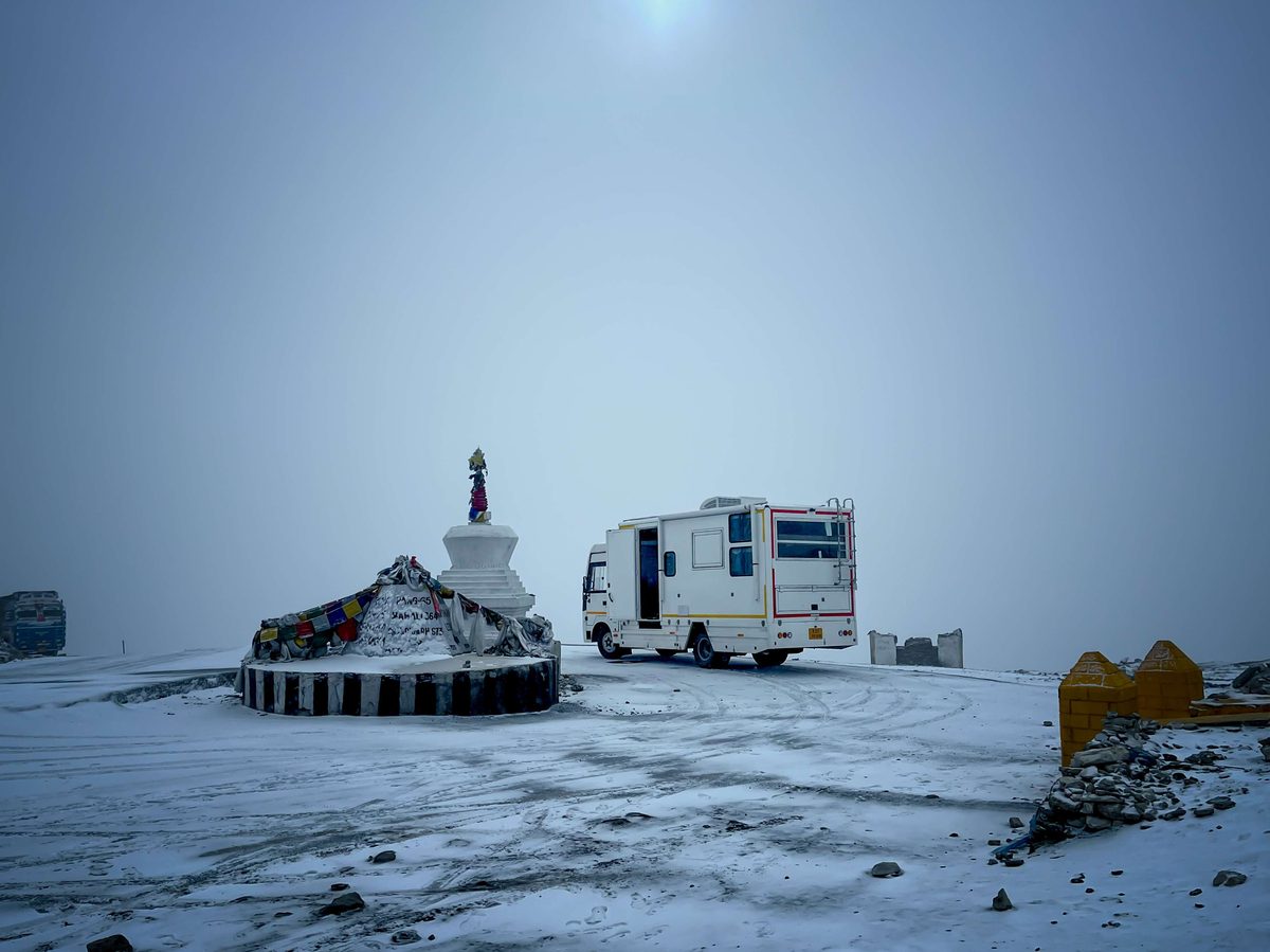 Caravan at snow pass